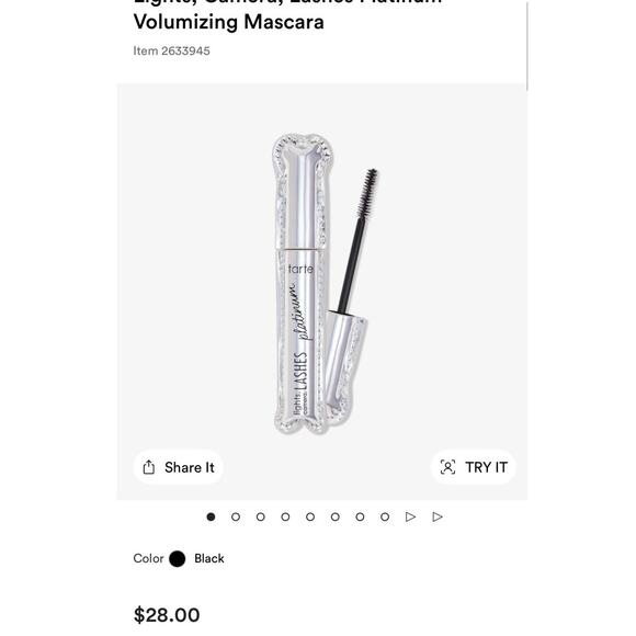 Tarte Lights Camera Lashes Platinum Mascara Full Size NIB Black Serum Hybrid - Picture 10 of 14